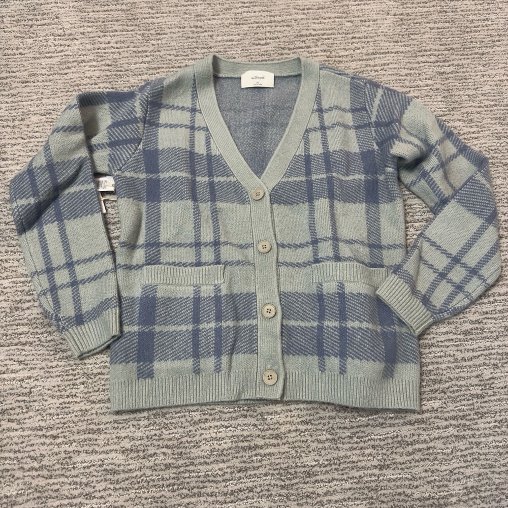 Wilfred Gray and Blue Checkered Cardigan